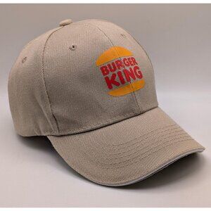 Burger King Hat Cap Adjustable Strap Back Employee Beige Tan CLEAN Fast Food Ad